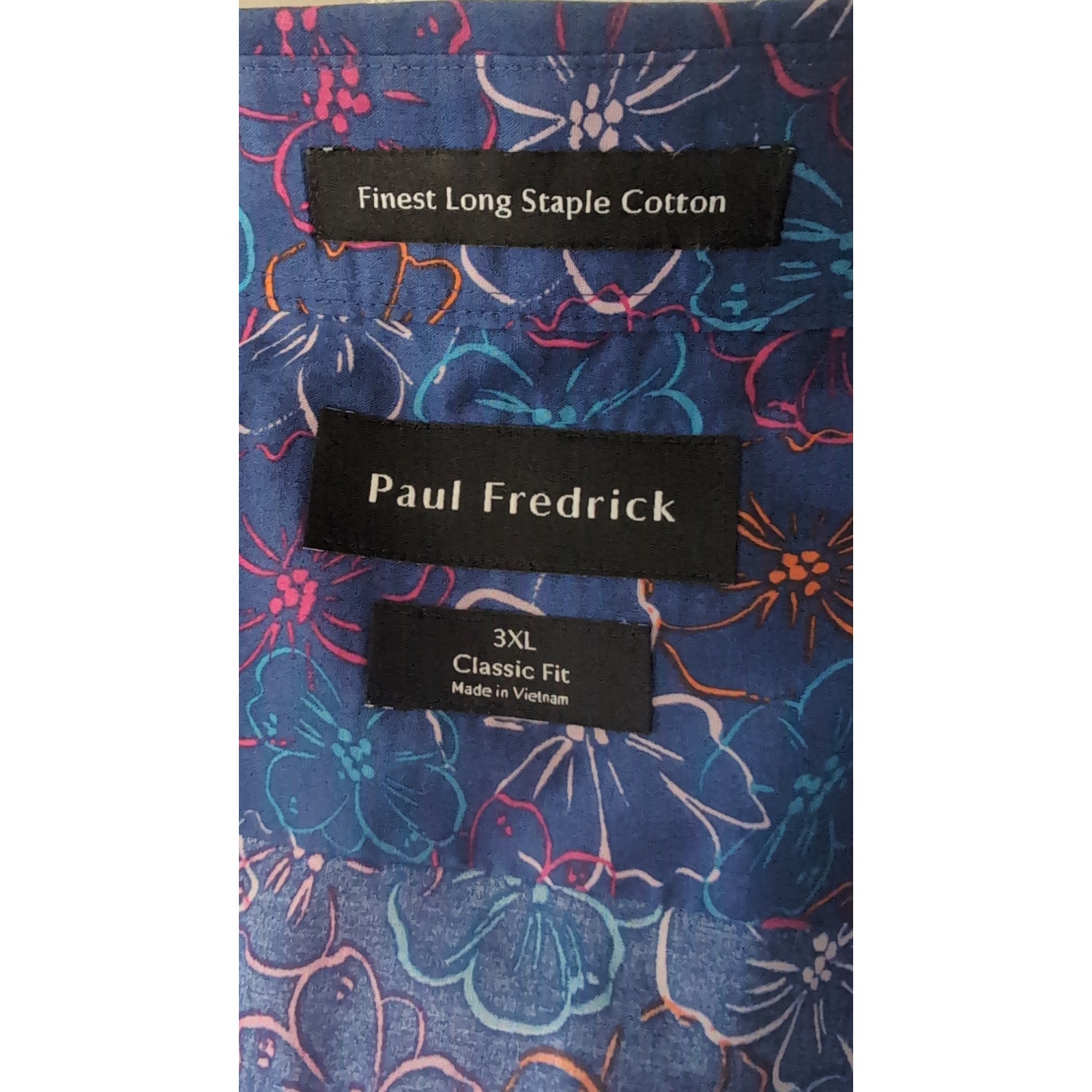 Paul Fredrick 3xl Floral Button Down Shirt Blue Pink Classic Fit Dress Shirt — image 6 of 7